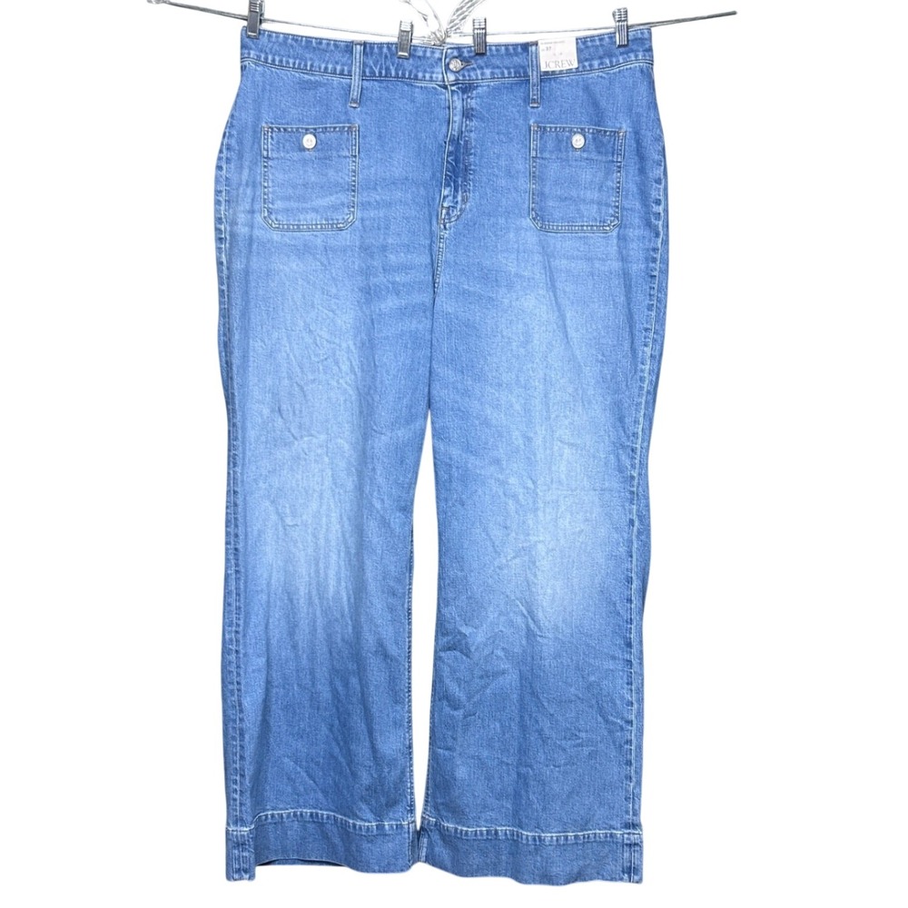 NWT J.Crew Denim Trouser Women 37 Blue New Wide Leg Patch Pocket Stretch CC569